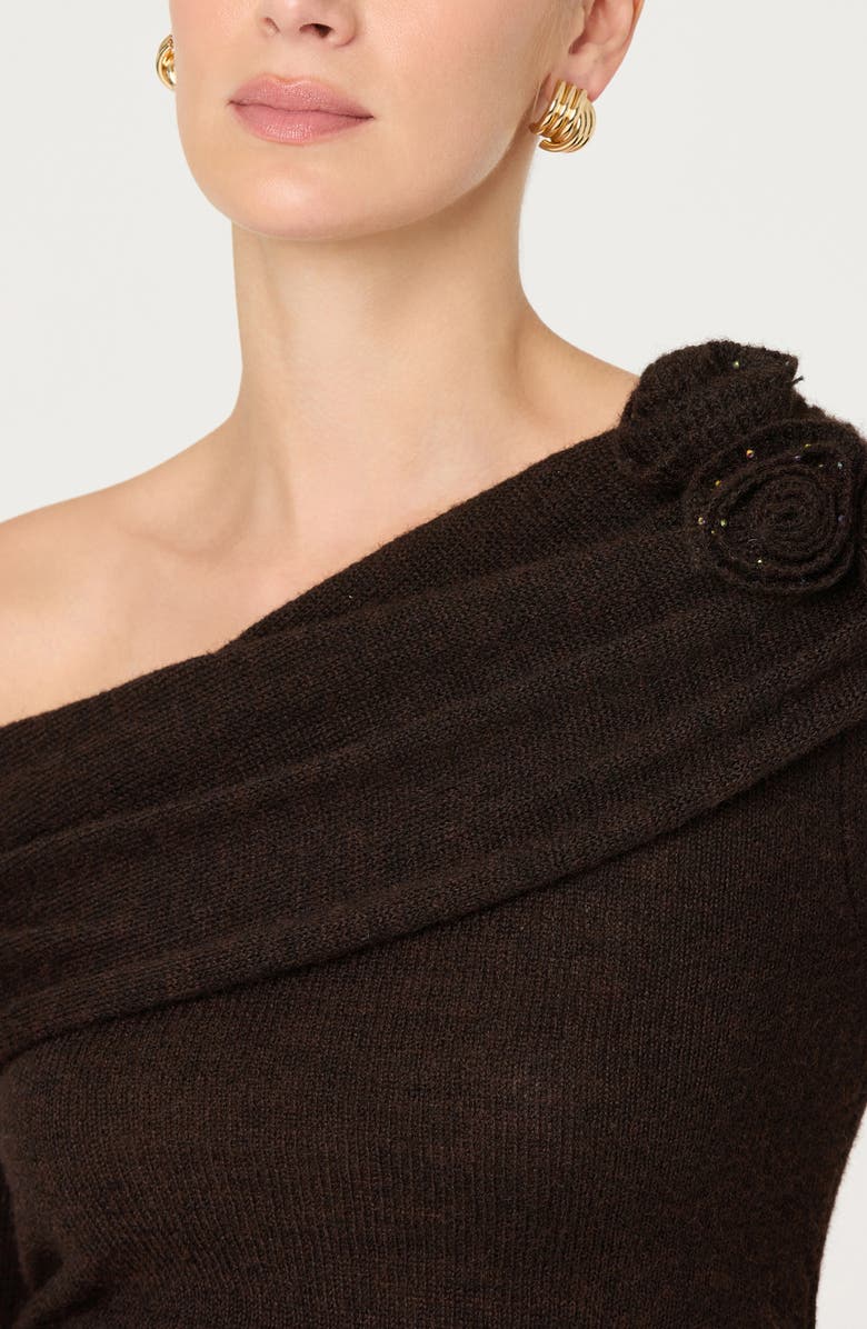 ASTR the Label Fenia Embellished One Shoulder Sweater, Alternate, color, Dark Brown