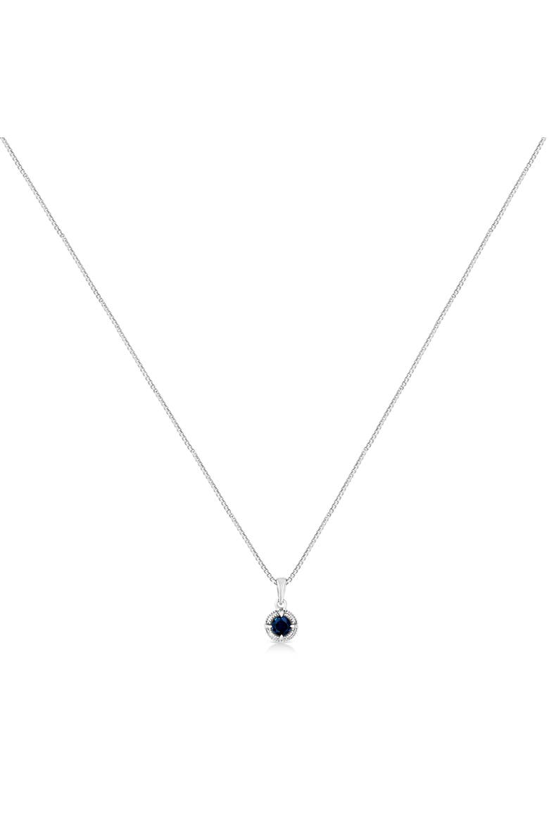 Silver 3/4 Cttw Treated Blue Diamond Solitaire 18" Milgrain Pendant Necklace, Alternate, color, Blue Diamond