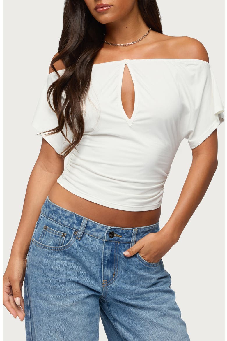 Hecate Off the Shoulder Keyhole Top, Main, color, WHITE