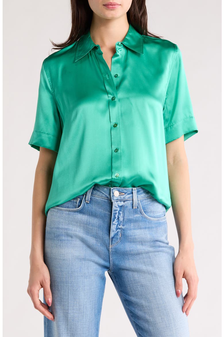 Elah Short Sleeve Silk Shirt, Main, color, BRIGHT SEA