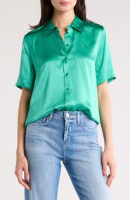 L'AGENCE Elah Short Sleeve Silk Shirt