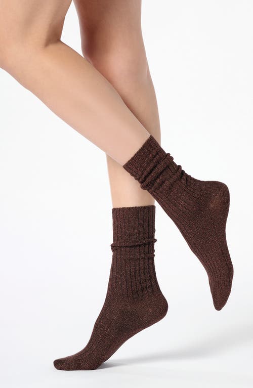 Oroblu Diamond Rib Crew Socks in Bronze 