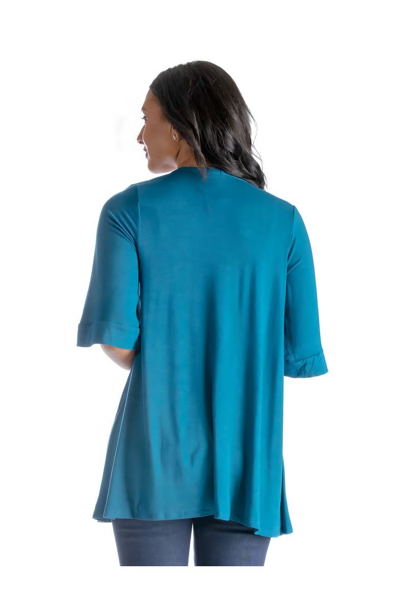 Open Front Elbow Length Sleeve Cardigan, Alternate, color, Teal