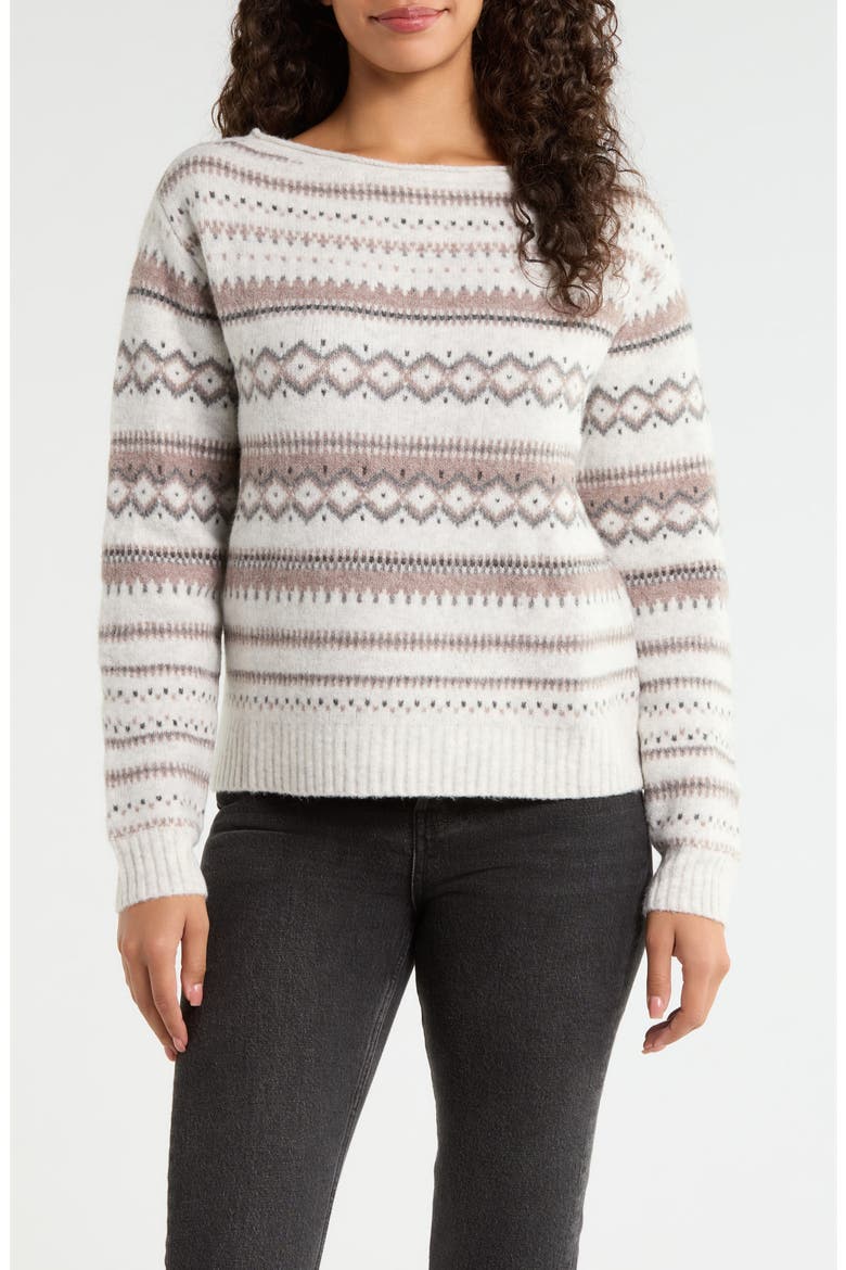Fair Isle Crewneck Sweater, Main, color, LIGHT HEATHER GRAY