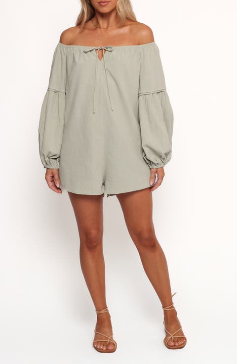Anette Off the Shoulder Long Sleeve Cotton Romper
