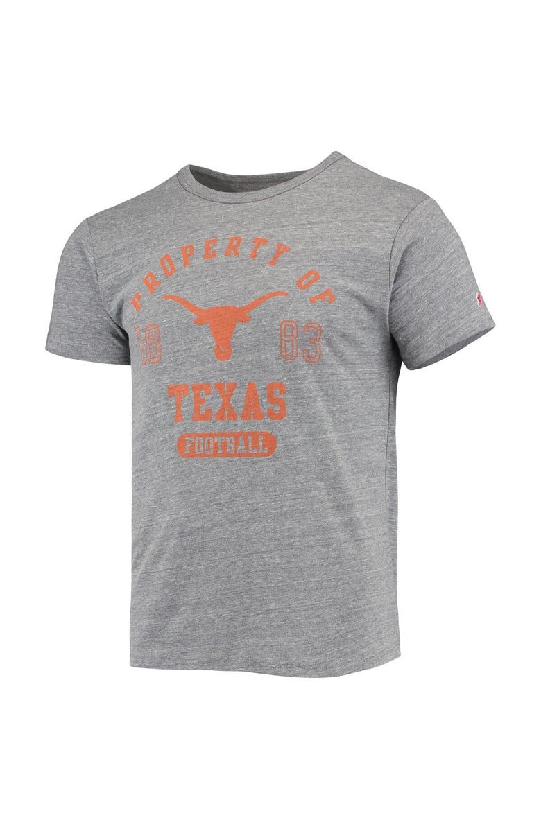 LEAGUE COLLEGIATE WEAR Men's League Collegiate Wear Heathered Gray Texas Longhorns Hail Mary Football Victory Falls Tri-Blend T-Shirt, Alternate, color, 
