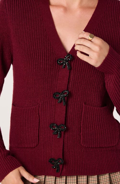 Astr The Label Crystal Embellished Bow Detail Cardigan In Brown
