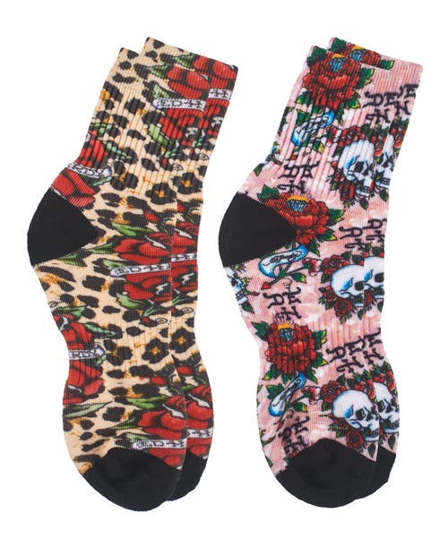 Ed Hardy 360 Print Flat Crew Sock 2-pack In Multi