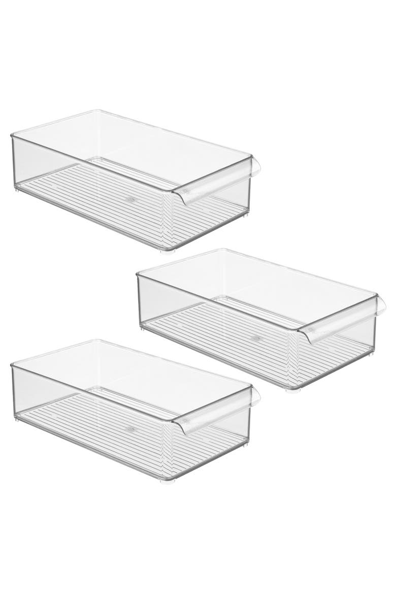 Large Stackable Fridge or Freezer Bin with Front Handle - Set of 3 - Clear, Main, color, Clear