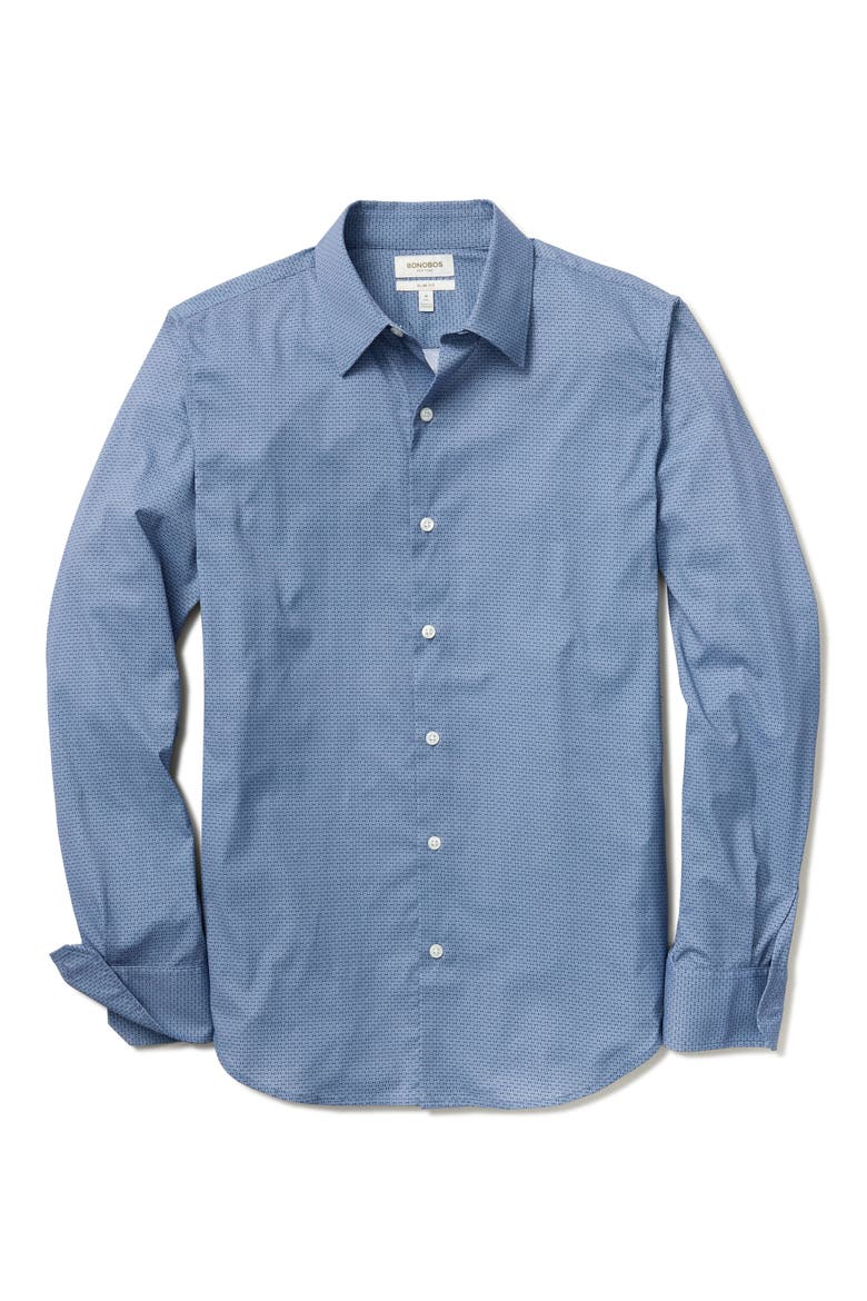 Tech Slim Fit Geo Print Performance Button-Up Shirt, Alternate, color, GREVILLE TEXTURE