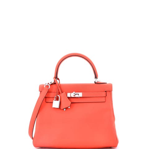 Kelly Handbag Orange Swift with Palladium Hardware 25