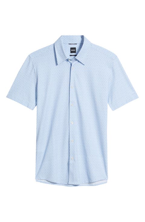 P-Roan Slim Fit Micropattern Short Sleeve Button-Up Shirt