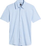 BOSS P-Roan Slim Fit Micropattern Short Sleeve Button-Up Shirt