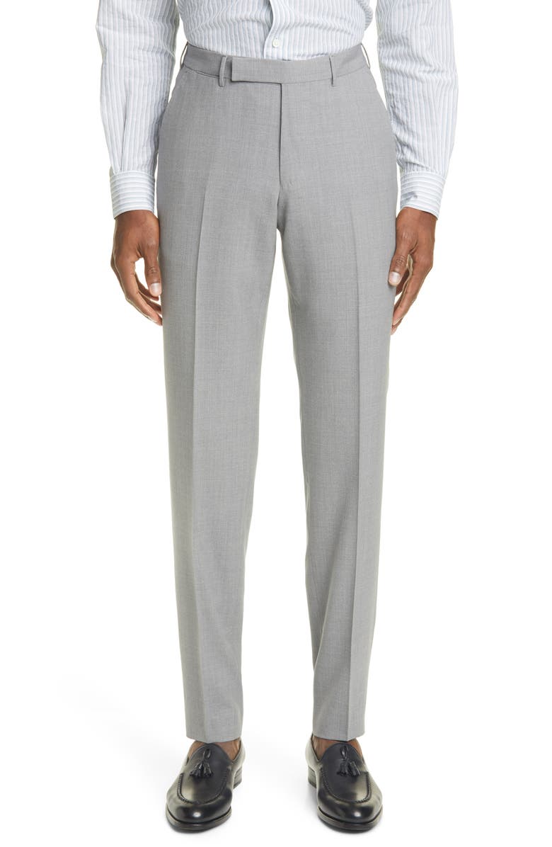 ZEGNA Ermenegildo Zegna High Performance Flat Front Solid Wool Dress Pants, Main, color,