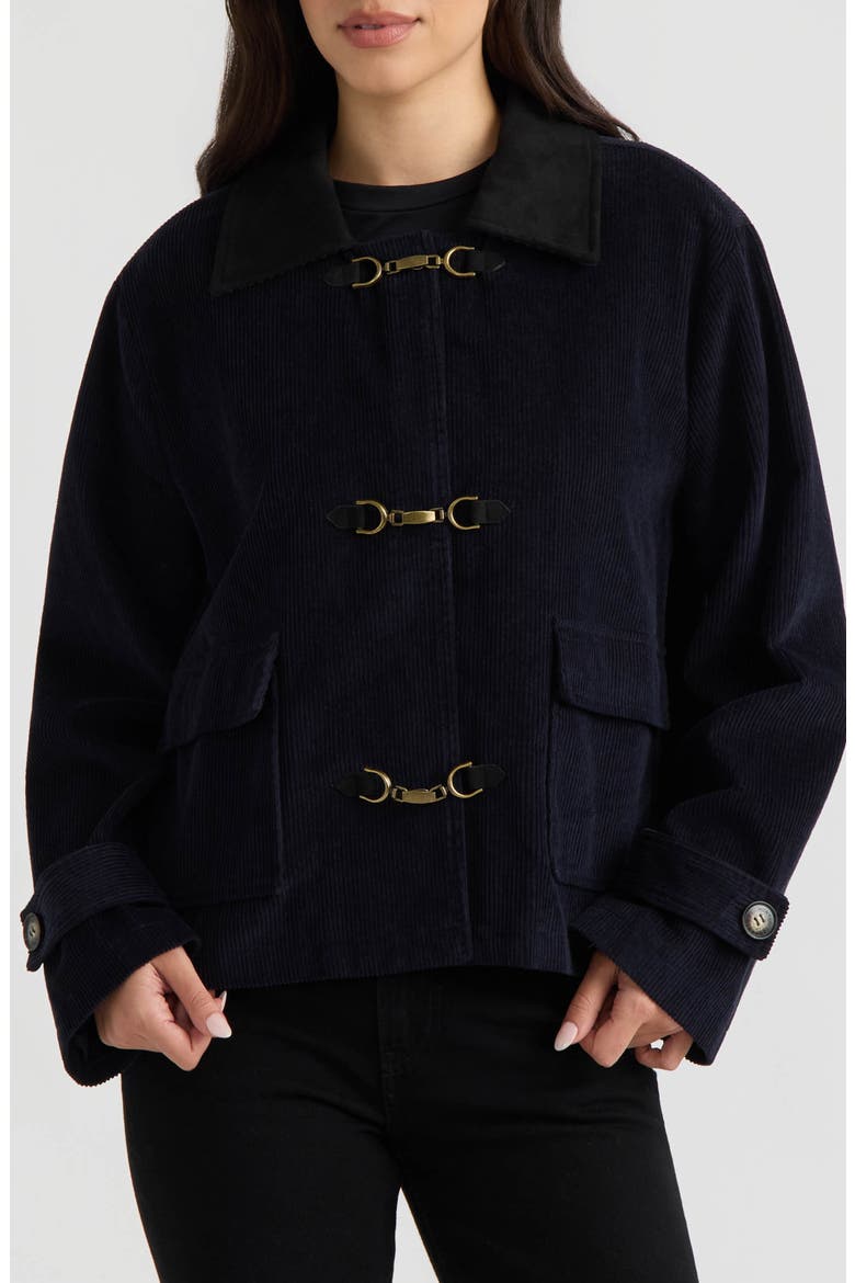 Cropped Corduroy Jacket with Buckle Closure, Main, color, DARK NAVY