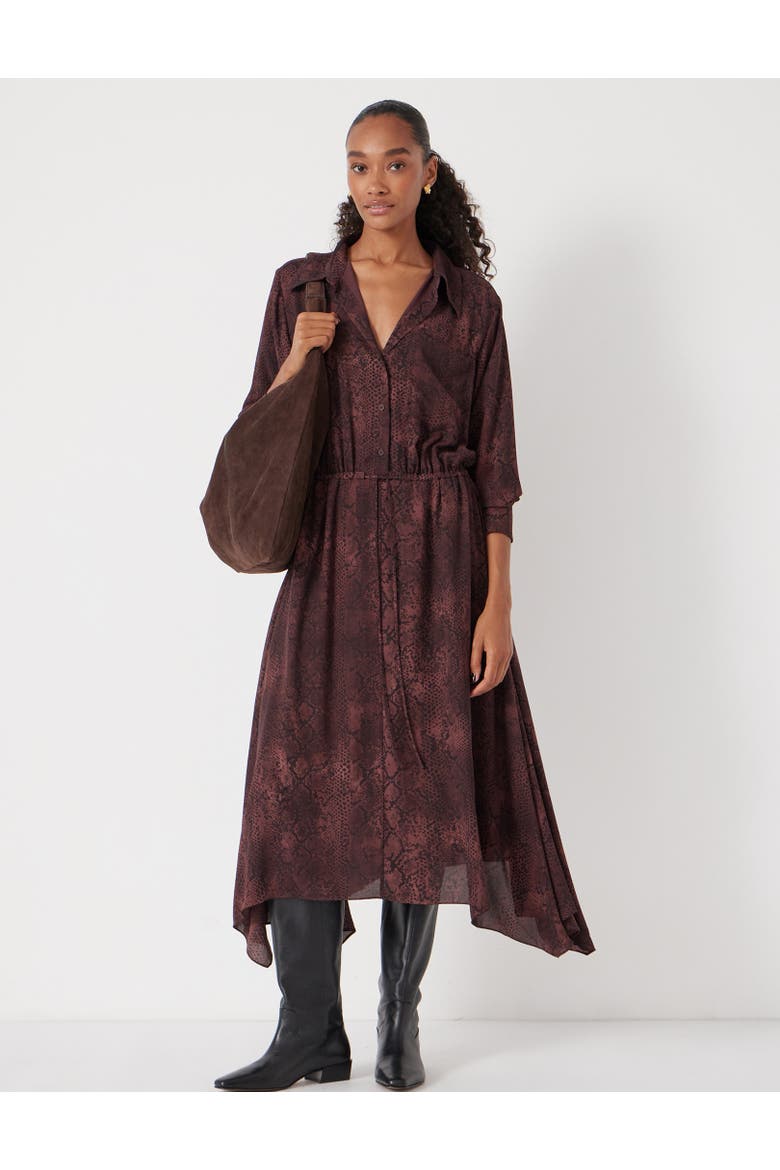 Chiffon Hanky Hem Maxi Dress, Main, color, Snake Print Brown