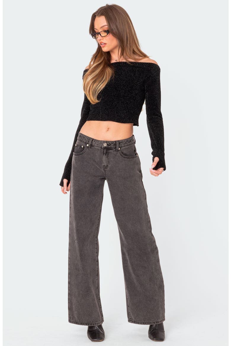 Farrah Off the Shoulder Crop Top, Alternate, color, BLACK
