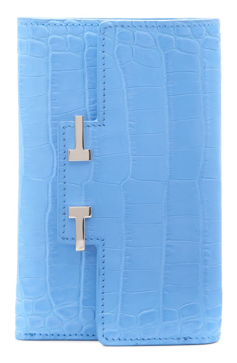 TOM FORD Aube Croc Embossed Compact Wallet, Main, color, Lichen Blue