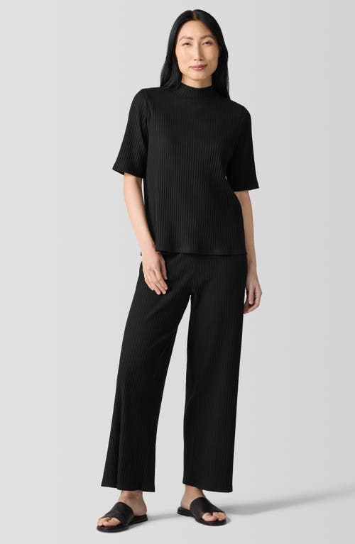 Eileen Fisher Textured Stretch Rib Mock Neck Top In Black