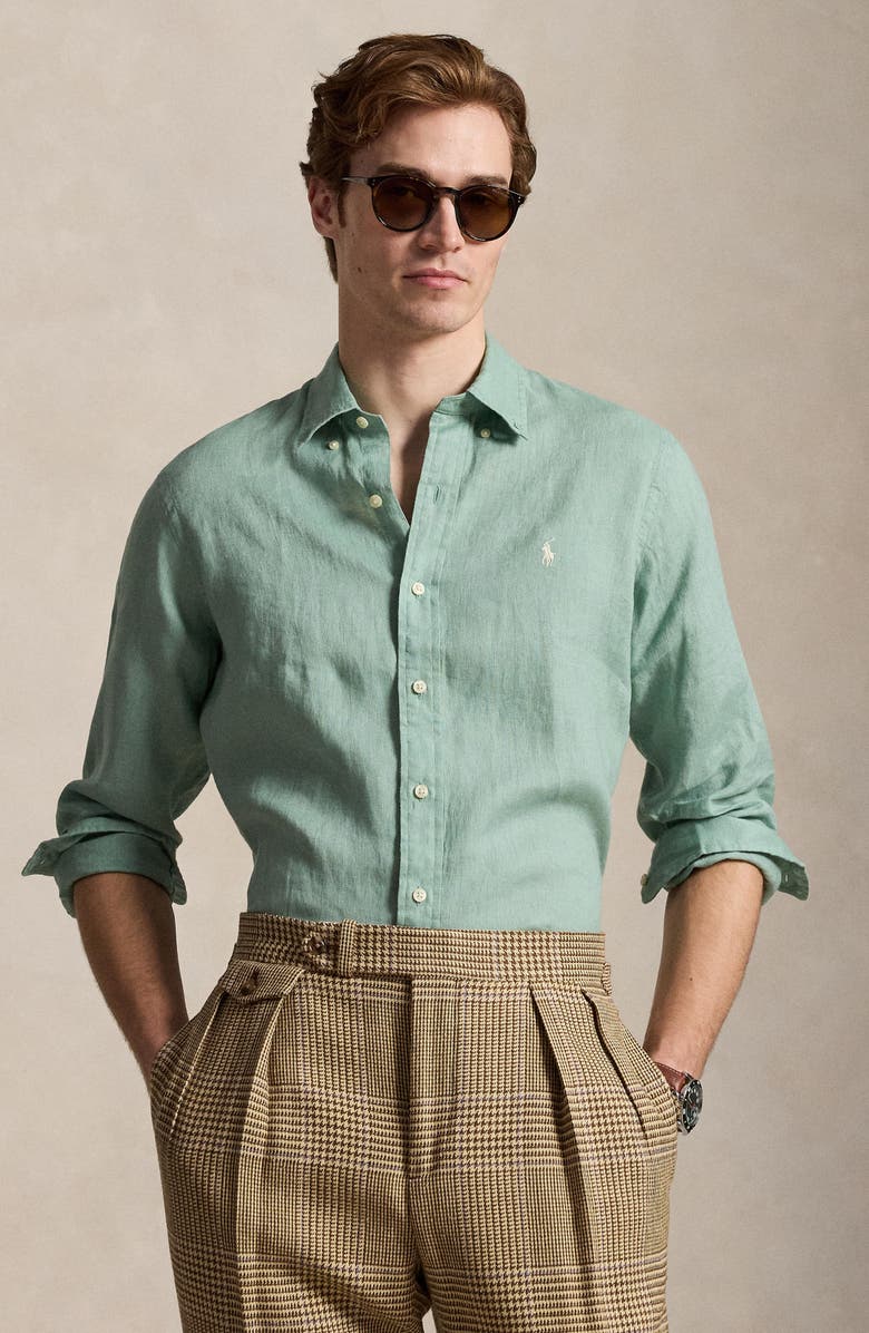 Polo Ralph Lauren Classic Fit Linen Button-Down Shirt, Alternate, color, Faded Mint