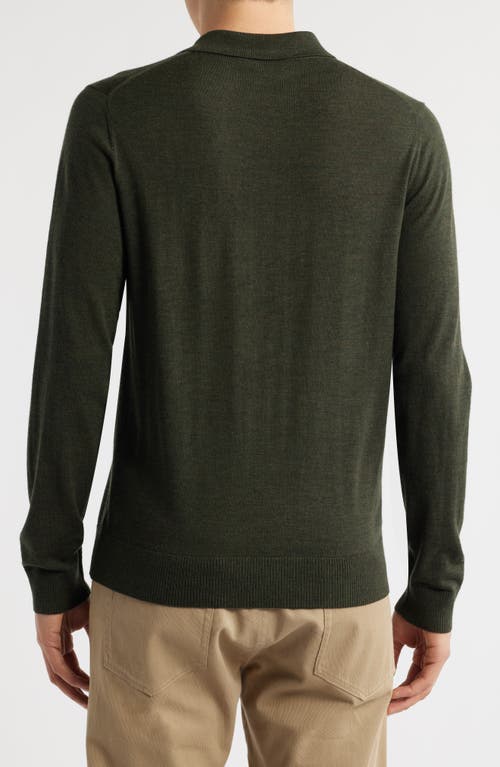 Vince Long Sleeve Merino Wool Polo In Green