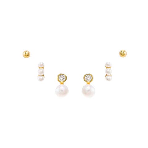 CZ & Pearls Stud Earring Combo Set