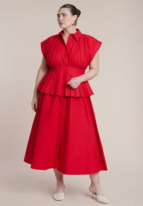 Peplum Poplin Shirt Dress (Plus)