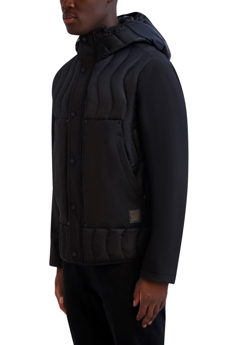 Mixed Media Hoodie Jacket, Alternate, color, BLACK