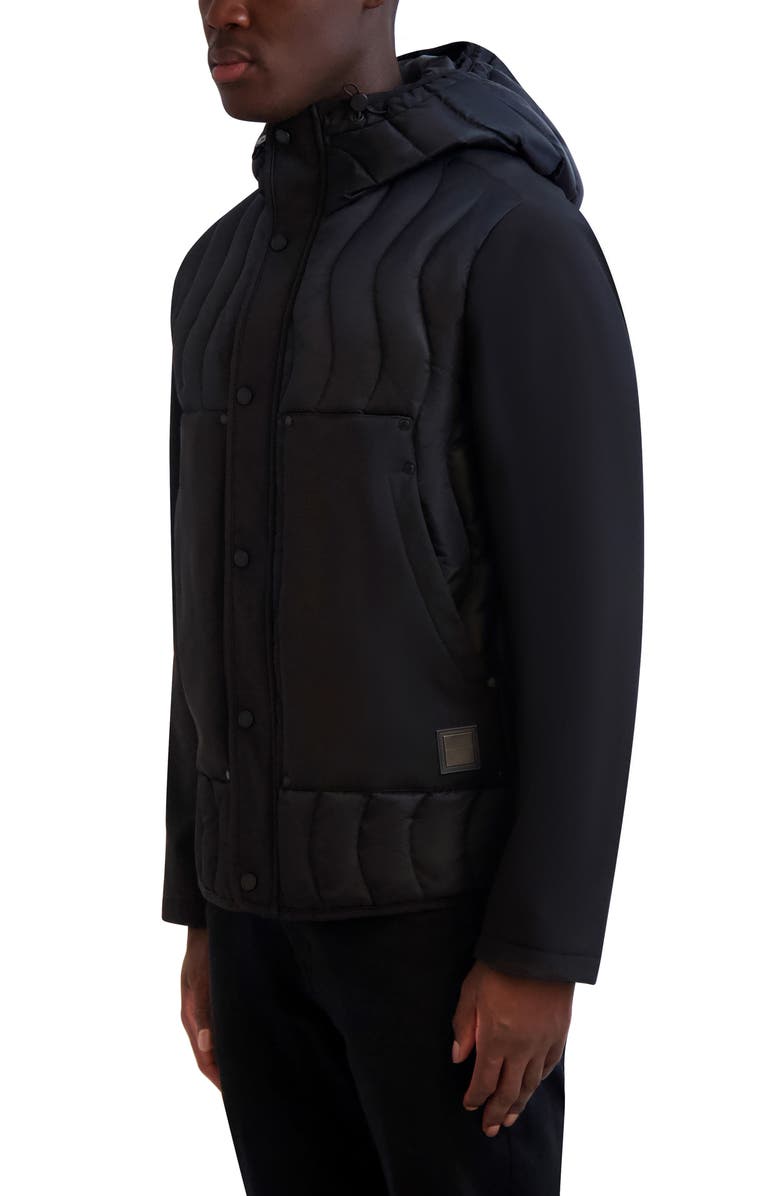 KARL LAGERFELD PARIS Mixed Media Hoodie Jacket, Alternate, color, Black