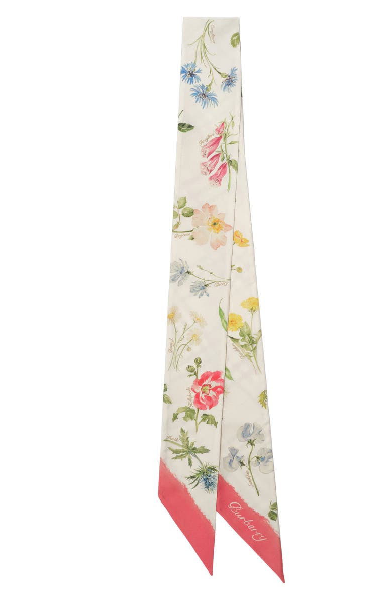 Burberry Blooms of Britain Silk Skinny Scarf, Alternate, color, Sesame Beige