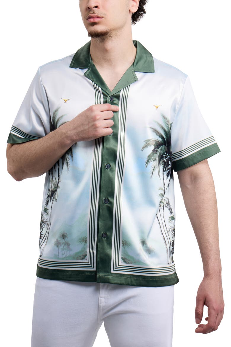 Palm Tree Printed Camp Shirt, Alternate, color, GREEN