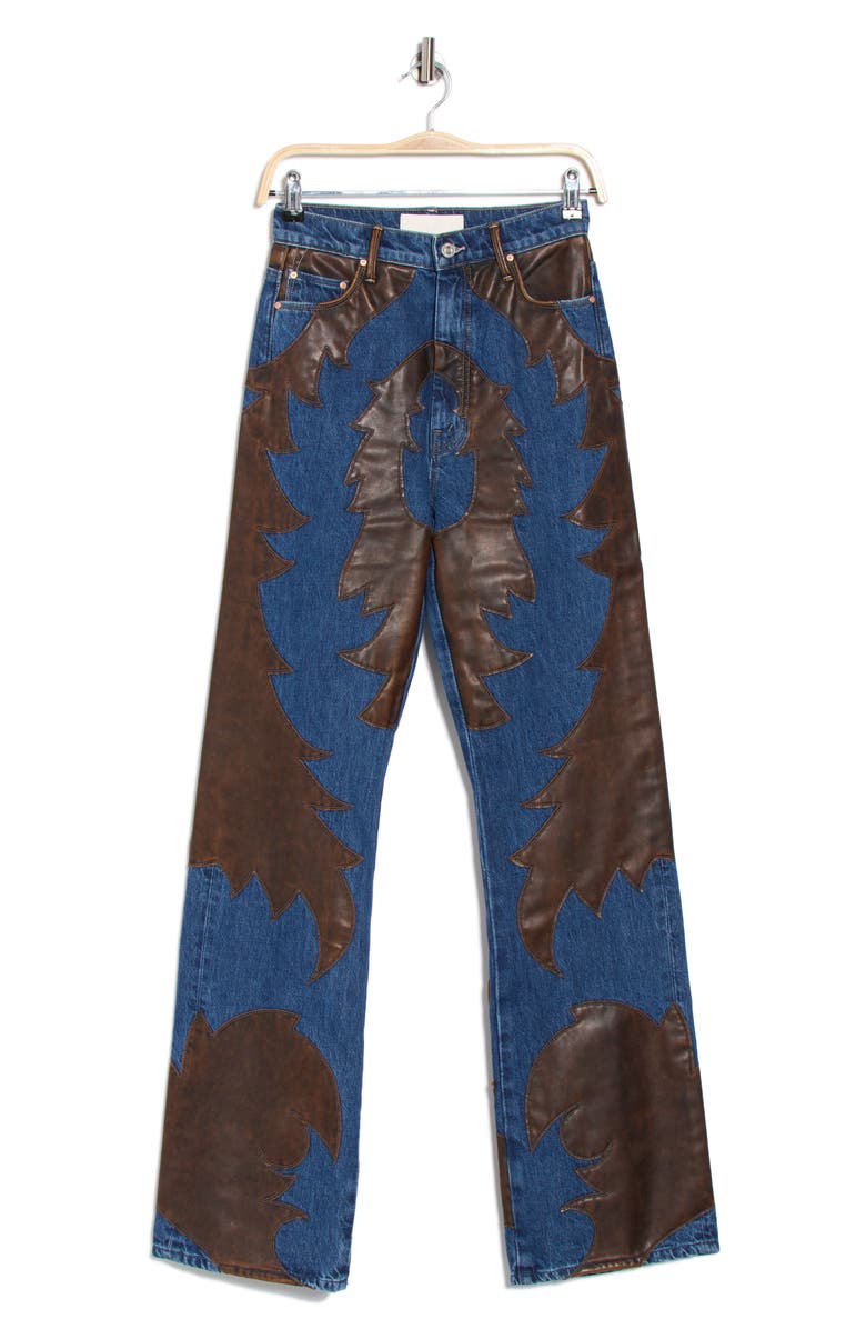 MOTHER The Saloon Faux Leather Patchwork Jeans, Alternate, color, 