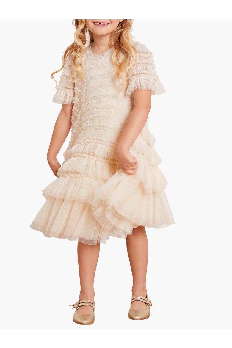 Valentine Ruffle Detail Dress, Main, color, Champagne