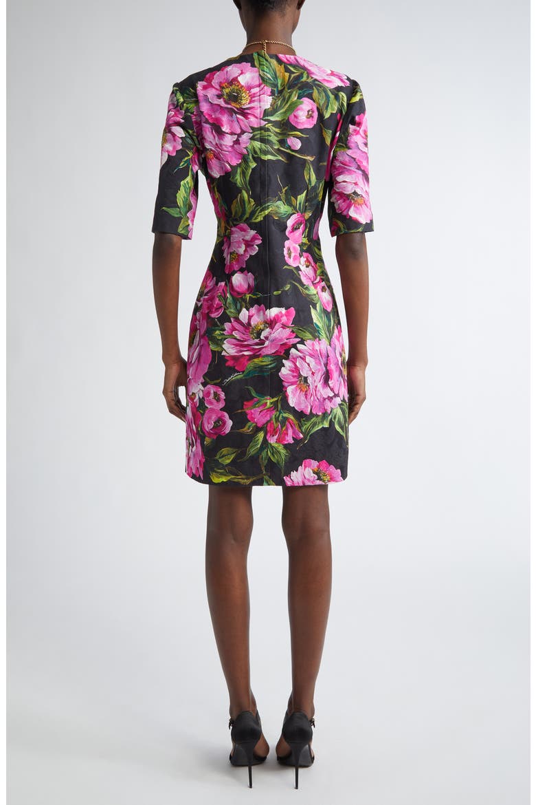 Peony Jacquard Stretch Cotton Sheath Dress, Alternate, color, HN5KR PEONIE FUXIA F.NERO