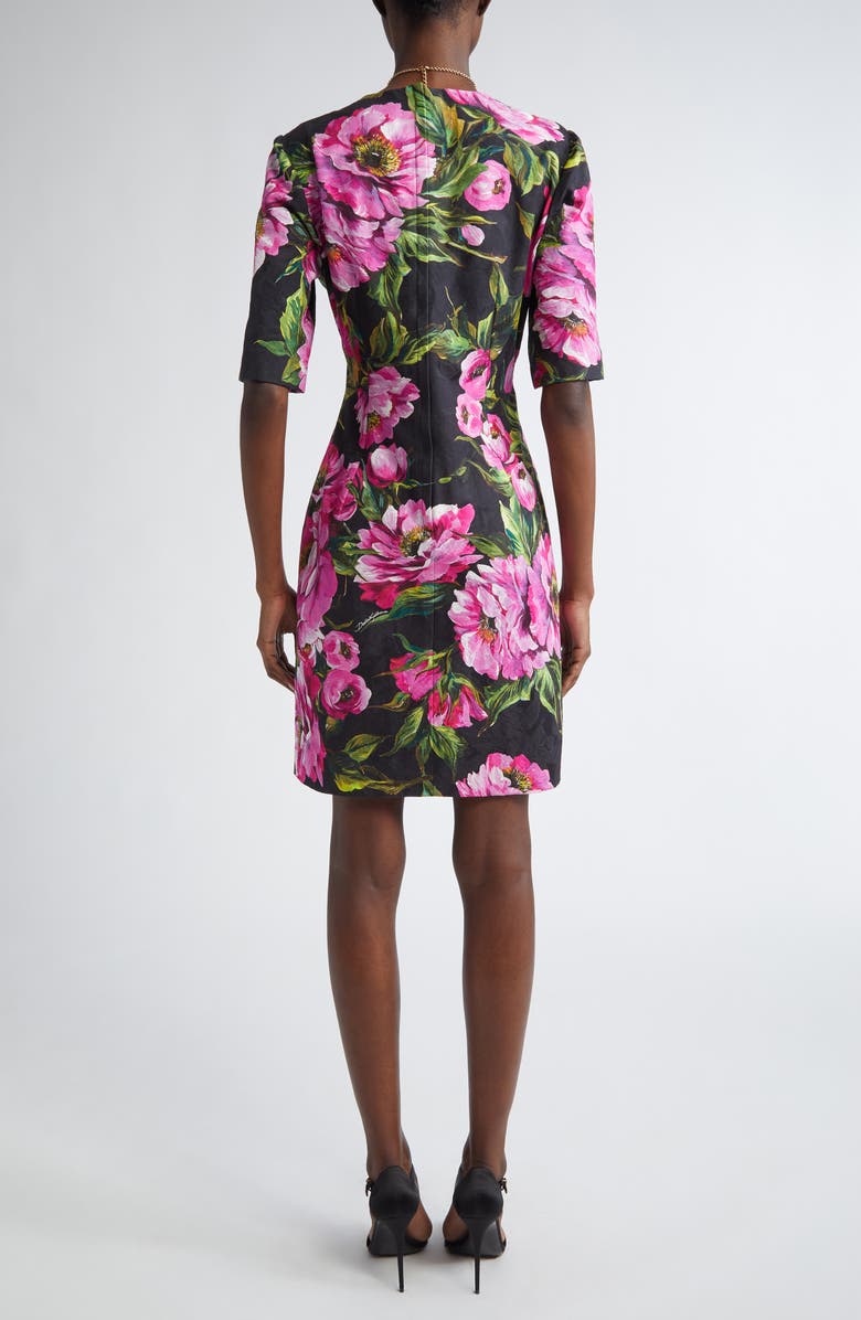 Dolce&Gabbana Peony Jacquard Stretch Cotton Sheath Dress, Alternate, color, Hn5kr Peonie Fuxia F.nero