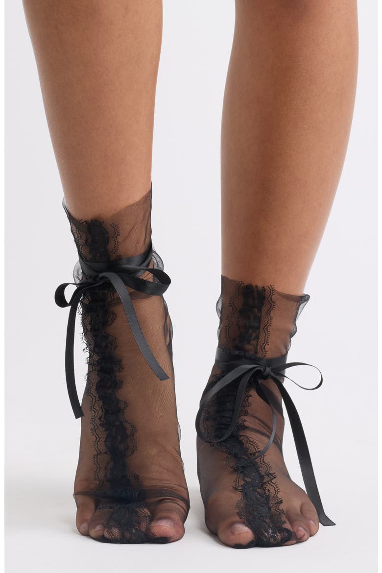 Lace Wrap Tulle Crew Socks, Alternate, color, BLACK