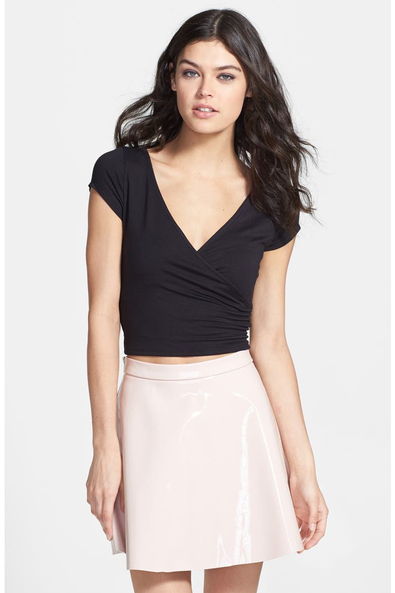 Faux Wrap Crop Top, Main, color, BLACK