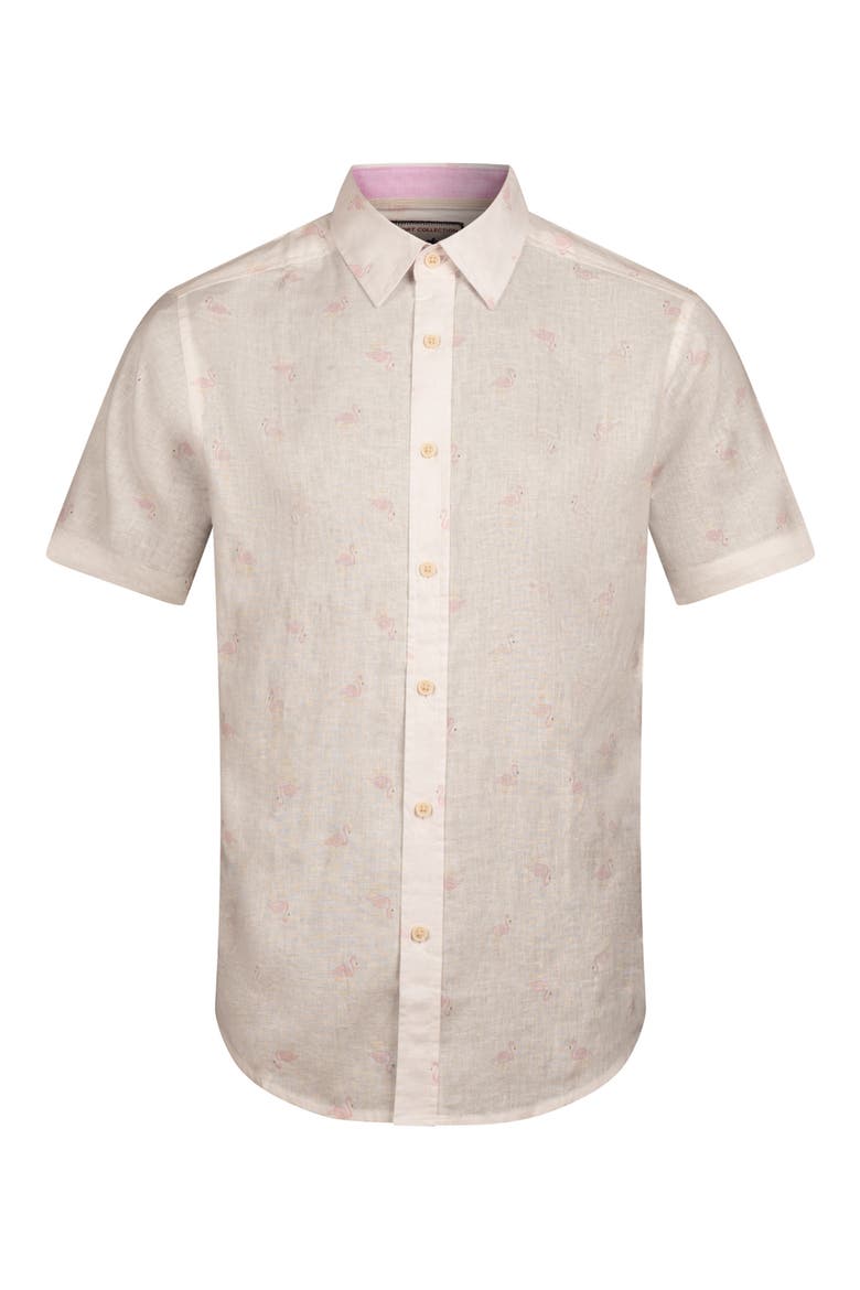 Yarn Dye Flamingo Print Button-Up Shirt, Alternate, color, WHITE