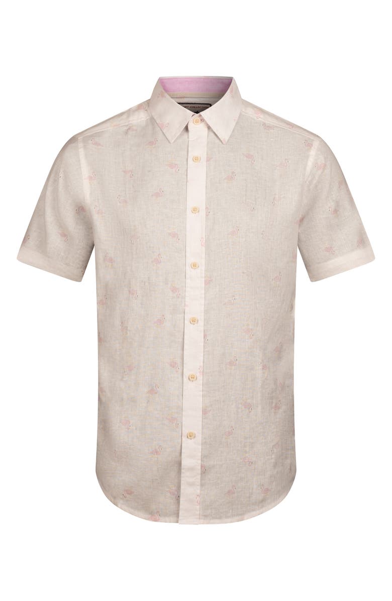 Report Collection Yarn Dye Flamingo Print Button-Up Shirt, Alternate, color, White
