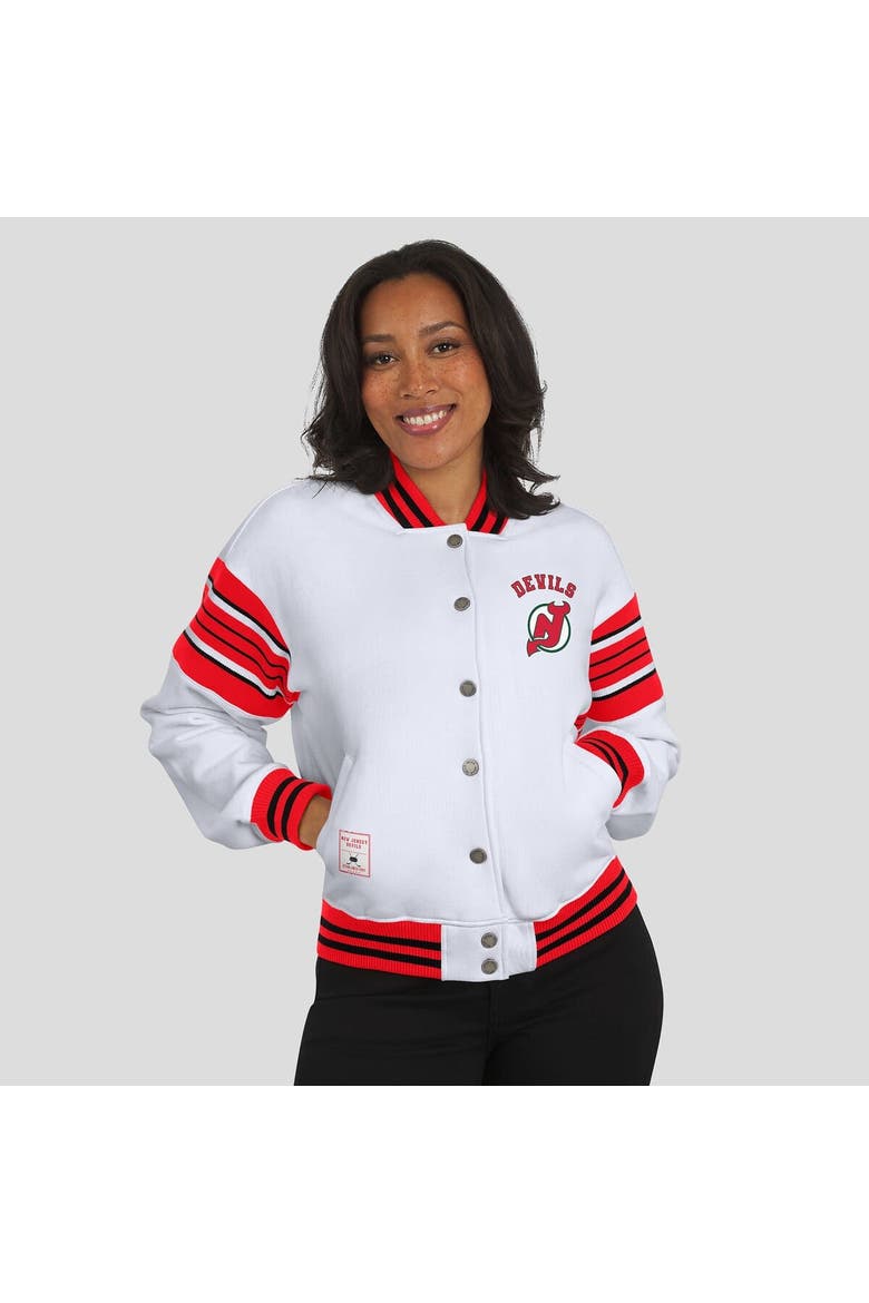 Women's WEAR by Erin Andrews White/Red New Jersey Devils Full-Snap Fleece Sweatshirt Jacket, Alternate, color, Red