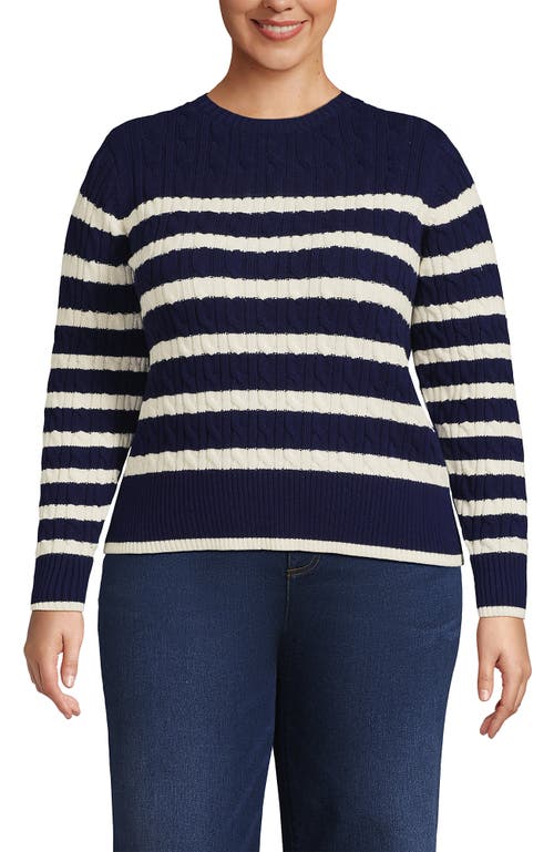 Lands' End Drifter Modern Cable Crew Sweater In Blue