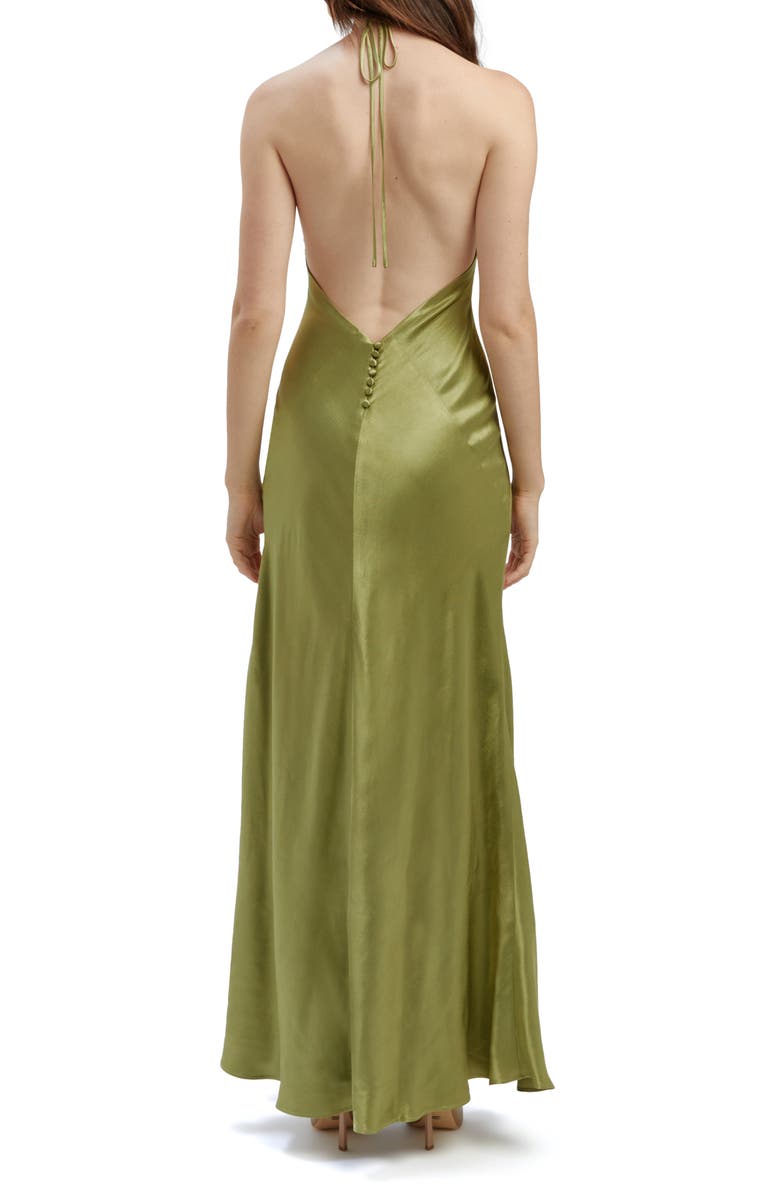 Bardot Yve Satin Halter Dress, Alternate, color, Khaki