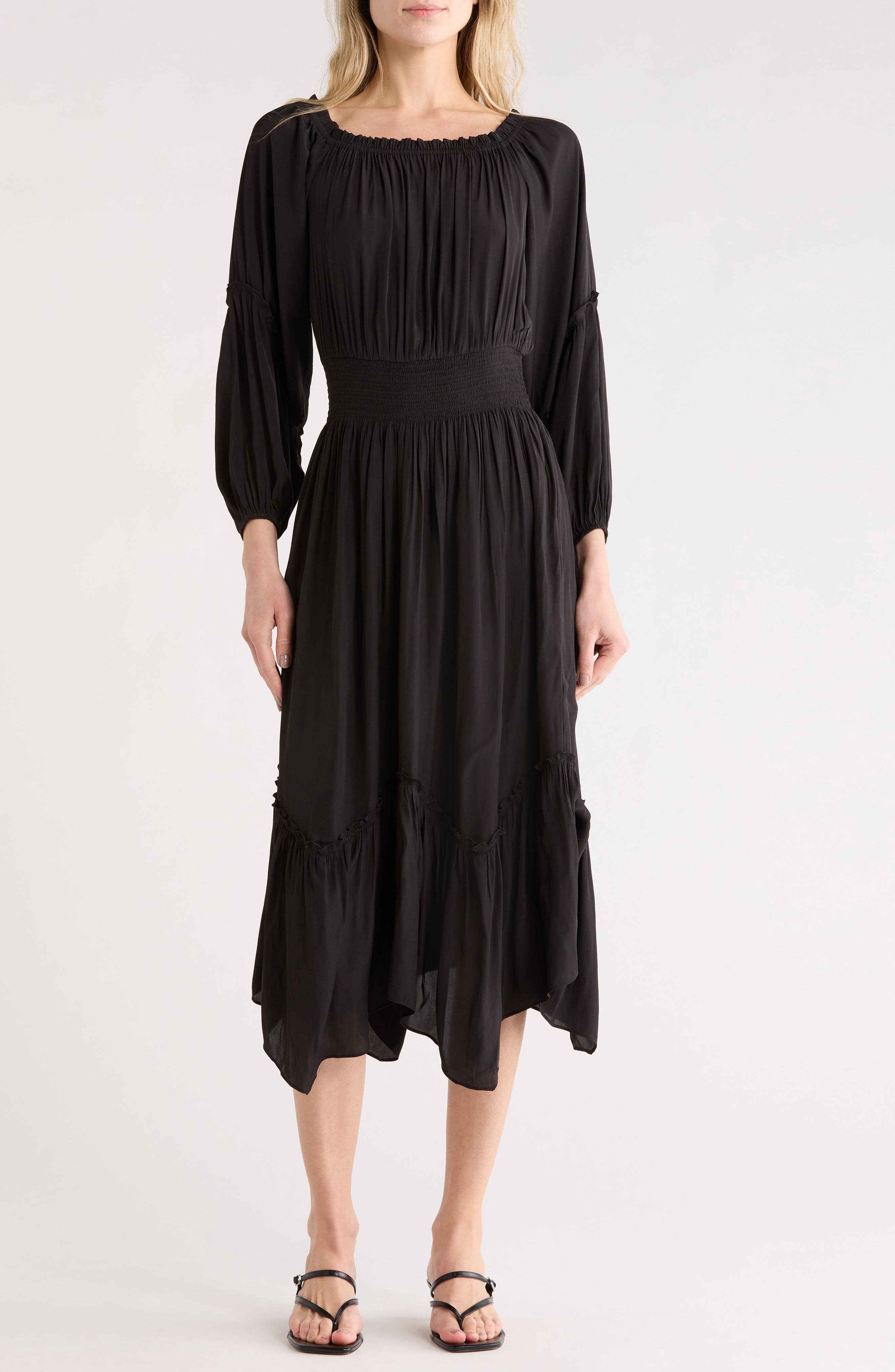 Ramy Brook Junia Smocked Waist Long Sleeve Maxi Dress