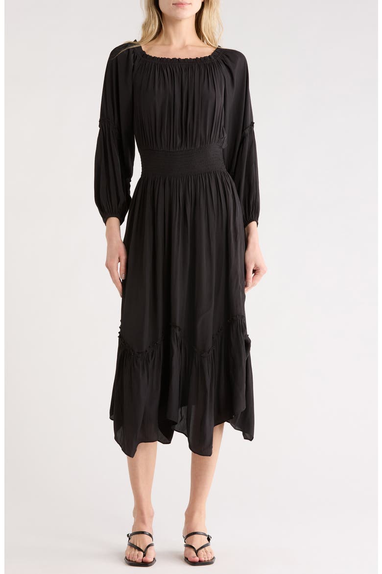 Junia Smocked Waist Long Sleeve Maxi Dress, Main, color, BLACK