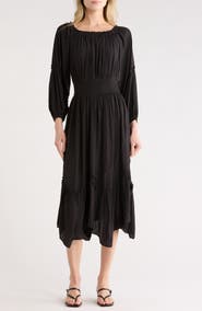 Ramy Brook Junia Smocked Waist Long Sleeve Maxi Dress