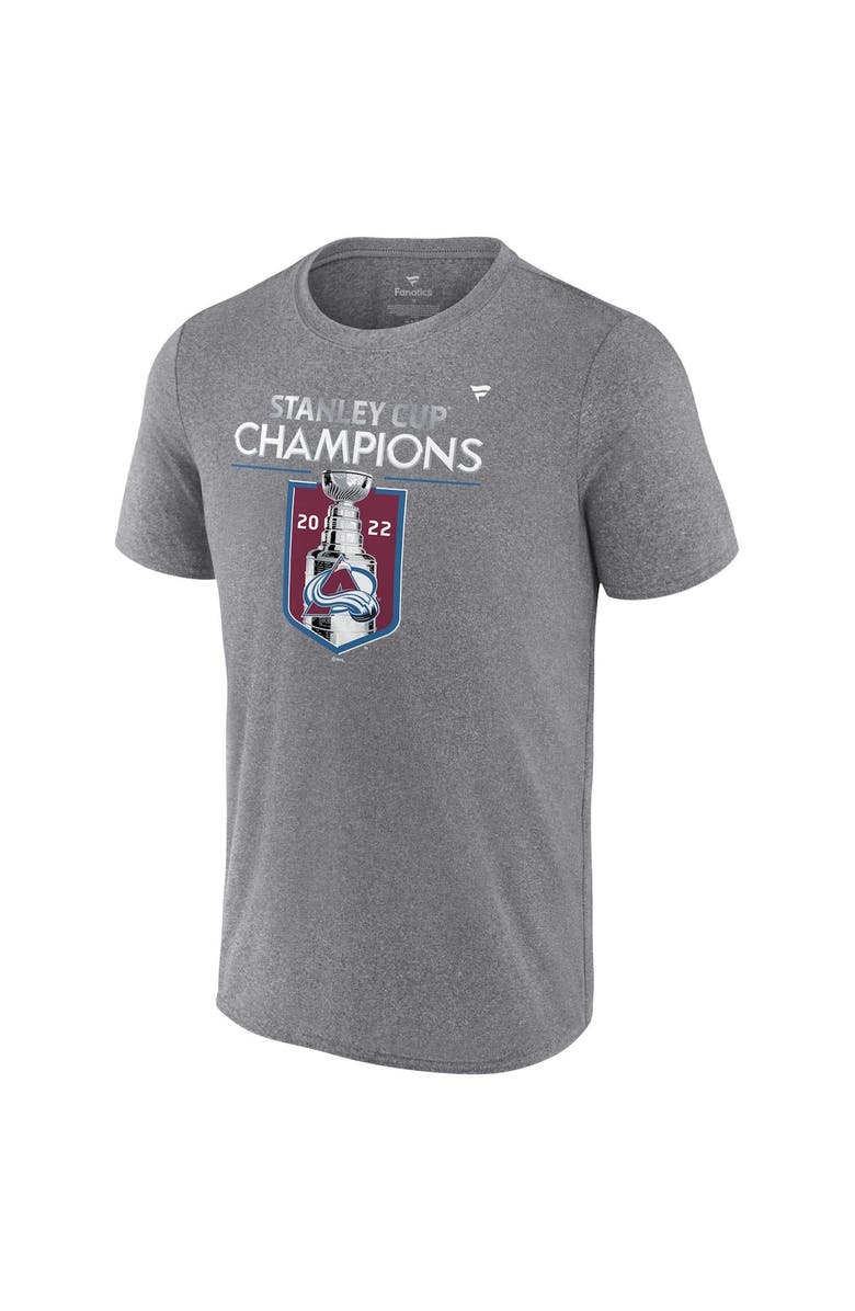 FANATICS Men's Fanatics Branded Heathered Gray Colorado Avalanche 2022 Stanley Cup Champions Locker Room Performance T-Shirt, Alternate, color, 