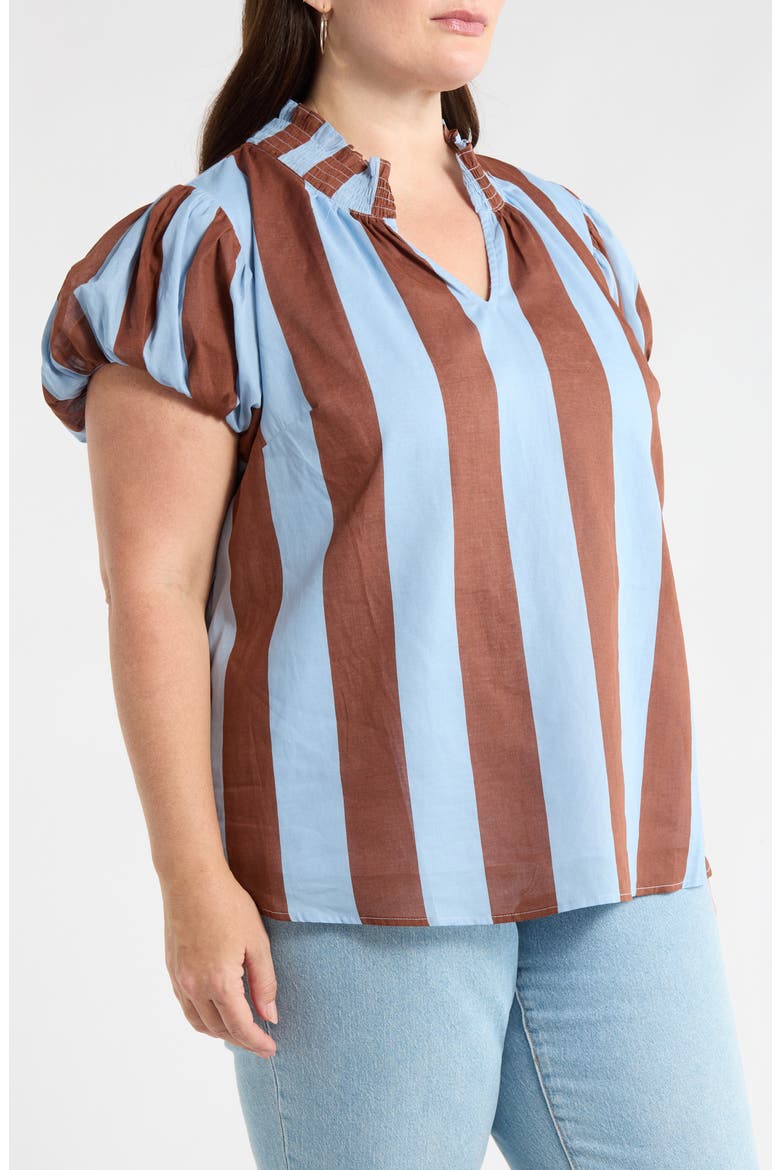 Evabelle Puff Sleeve Top, Alternate, color, BROWN-BLUE