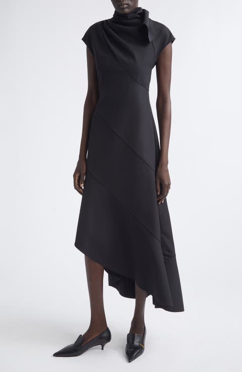 Elodine Asymmetric Tropical Wool Blend Dress