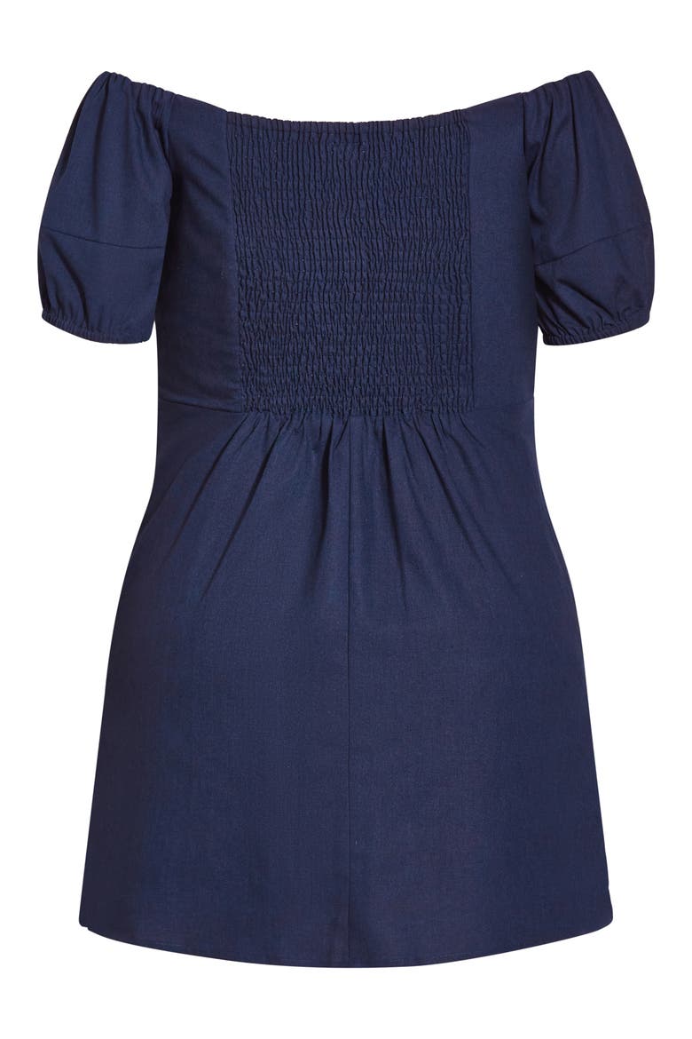 Sweet Paradise Off the Shoulder Linen Blend Dress, Alternate, color, NAVY