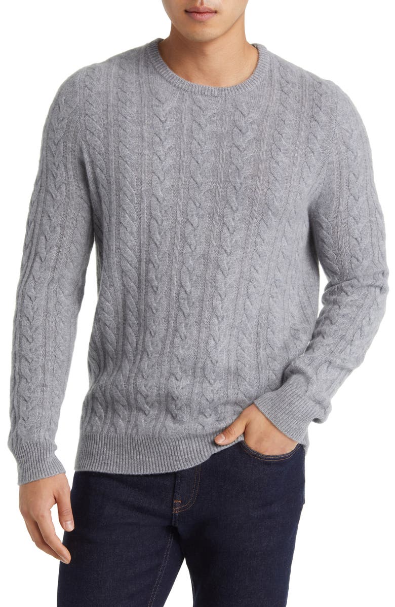 Nordstrom Cable Knit Cashmere Crewneck Sweater, Main, color, 